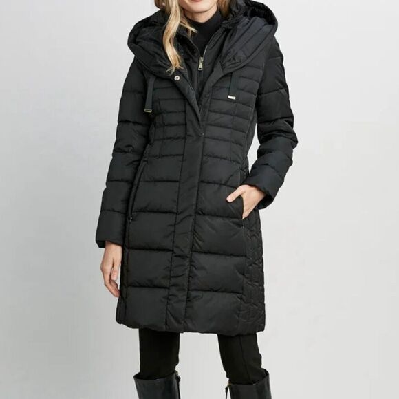 Tahari black cocoon hooded puffer down jacket M - Picture 1 of 13